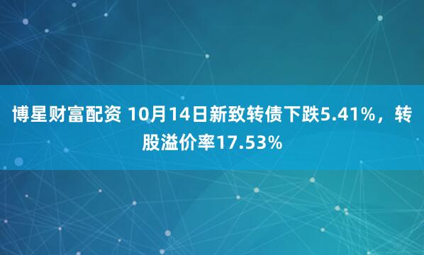 博星财富配资 10月14日新致转债下跌5.41%，转股溢价率17.53%